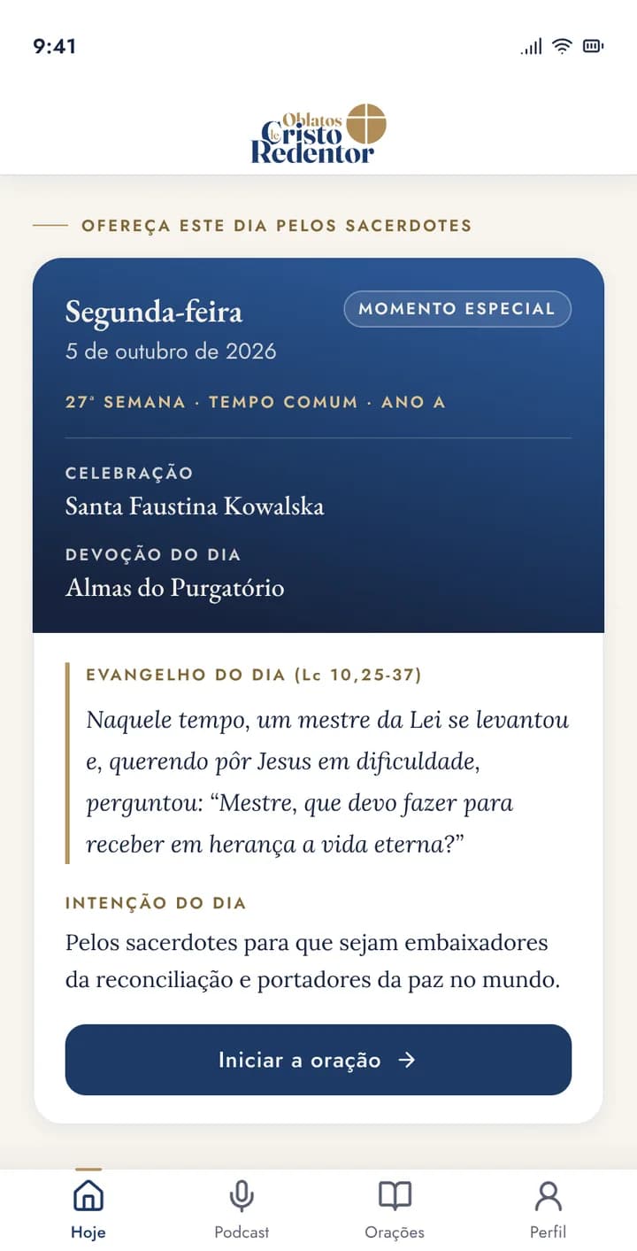Aba Hoje do aplicativo