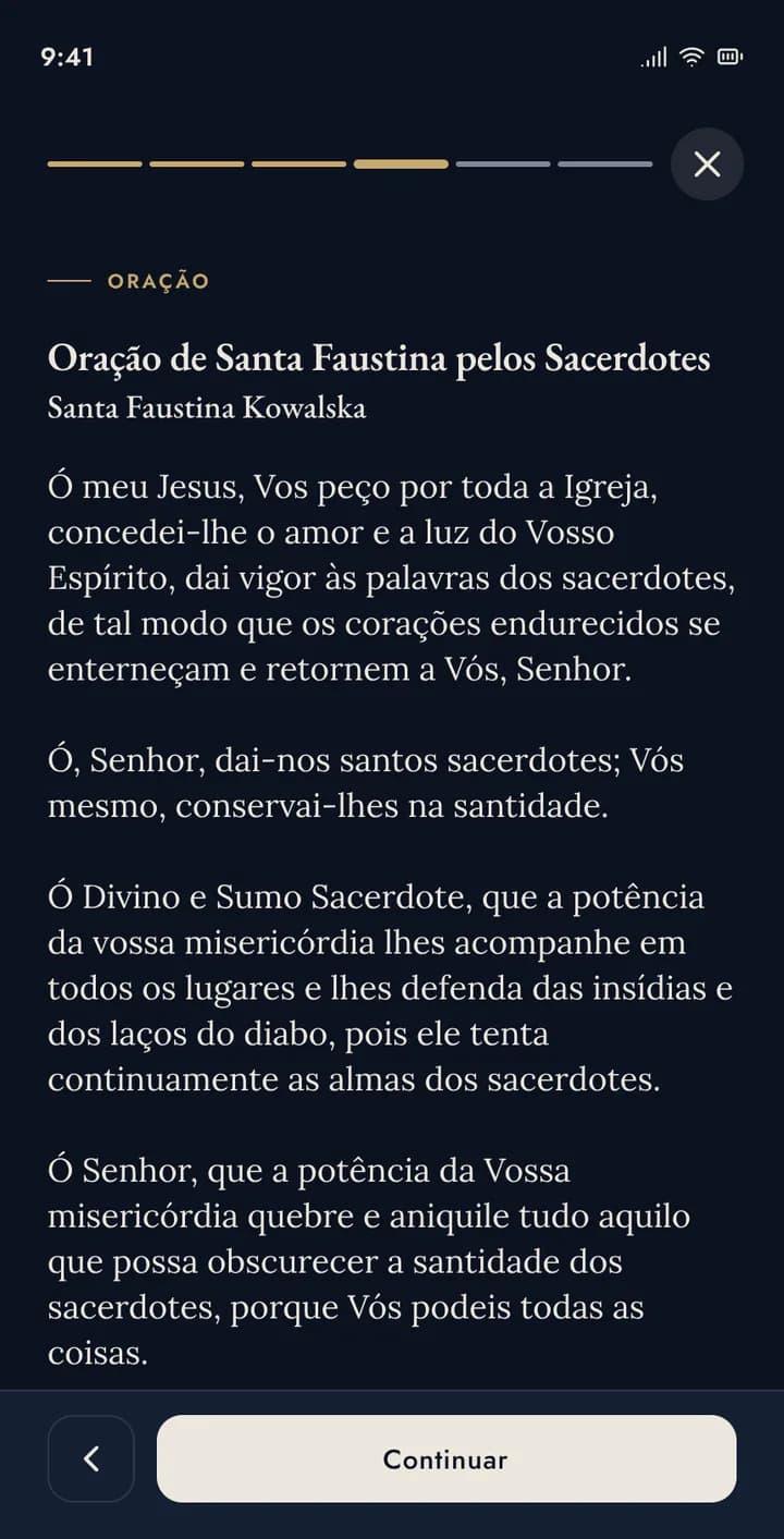 Oração do dia no aplicativo