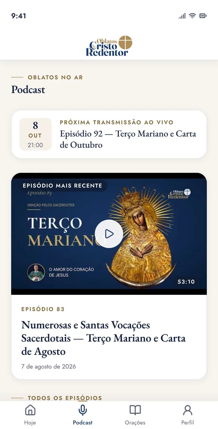 Aba Podcast do aplicativo