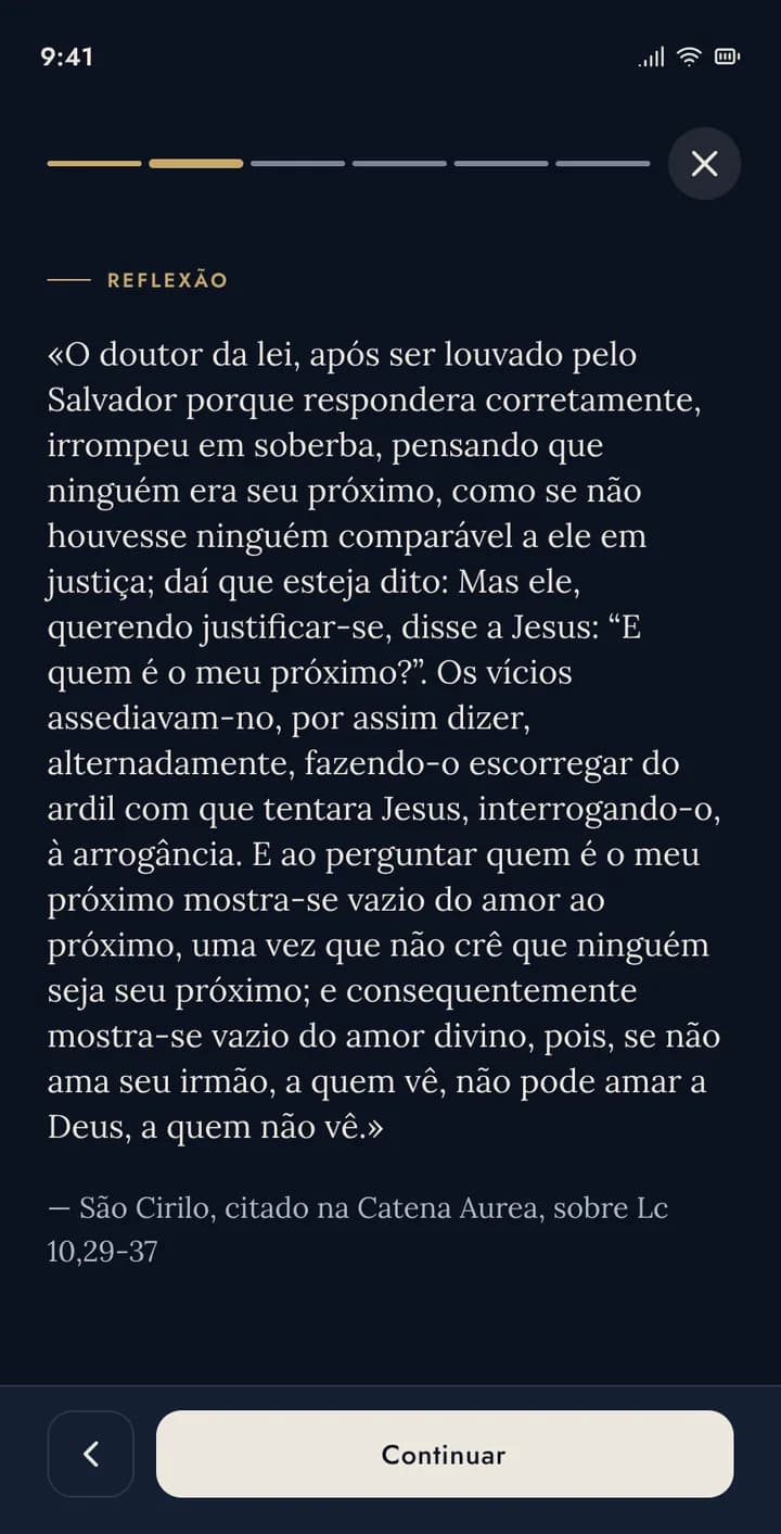 Reflexão do dia no aplicativo